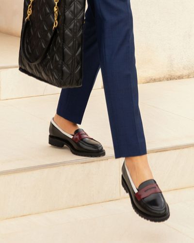 Business Navy blue suit and chunky loafers
